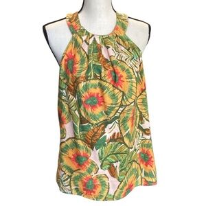 Cynthia Rowley High Neck Linen Blend Floral Swing Tank,‎ Medium